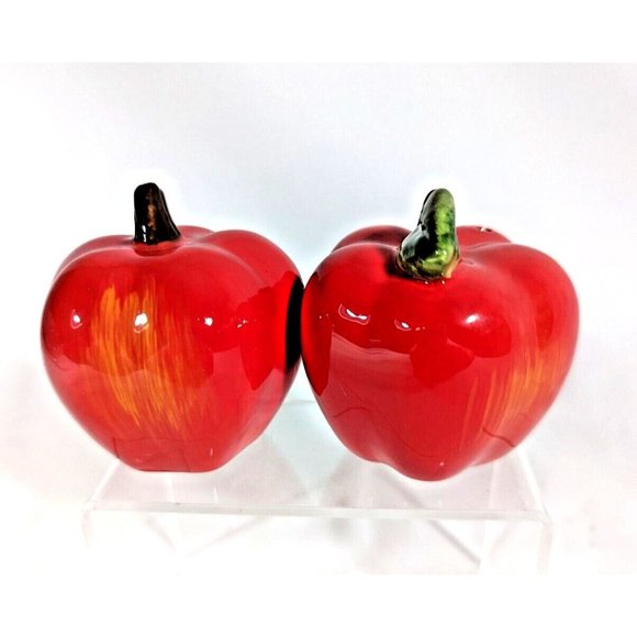 Better Homes and Gardens Orchard Apple Salt Pepper Shaker Set Red Green Fruit - Picture 2 of 4